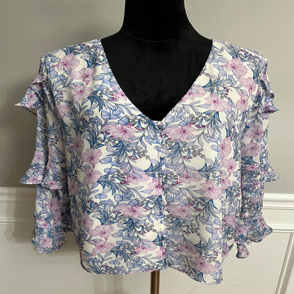 Vince Camuto Floral Ruffled Sleeves Top